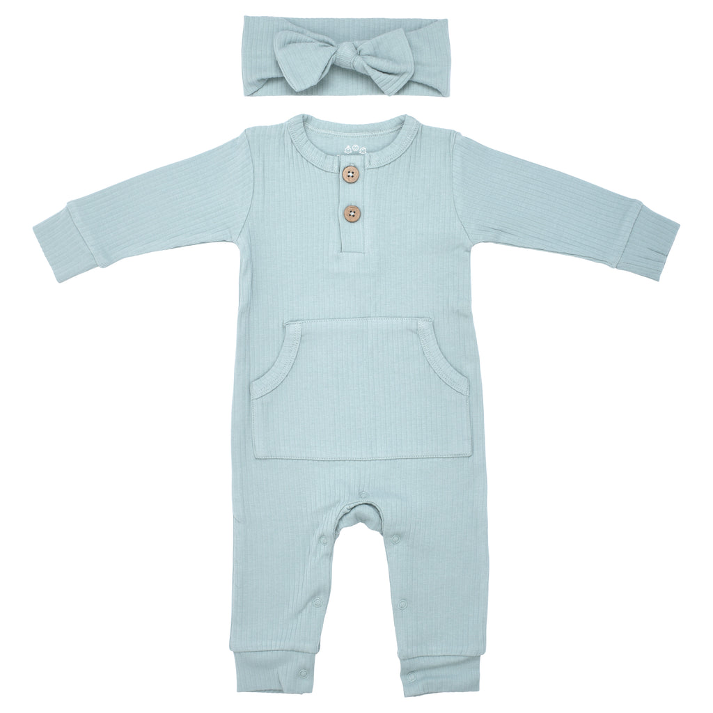 Robbins Egg Baby Ribbed Playsuit with pockets