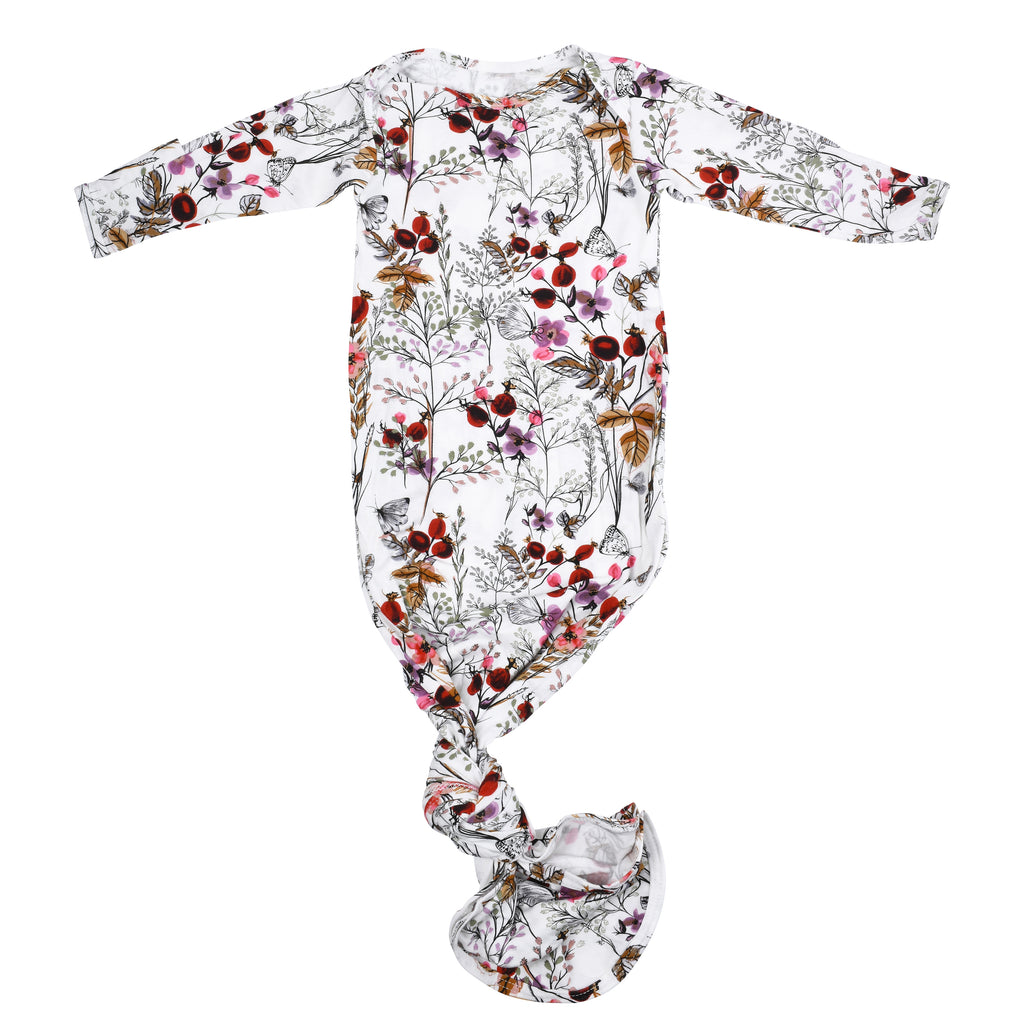 Super soft baby gowns with stretchy fabric, easy tie bottom for diaper changes, and pull-down tabs for dressing ease.