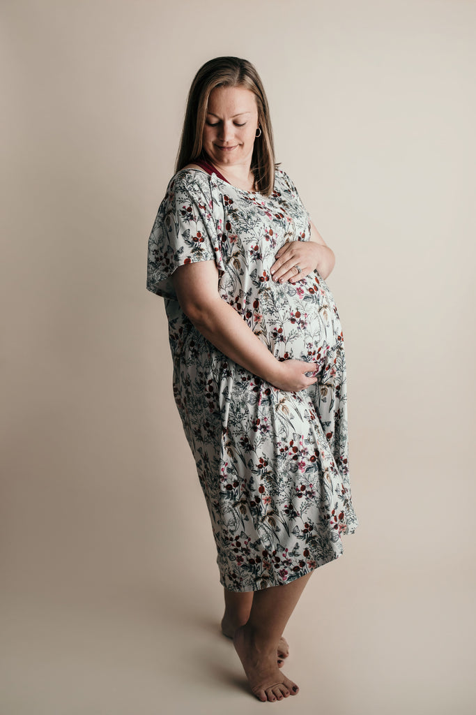 Plus Size Floral Mommy Labor and Delivery Nursing Gown